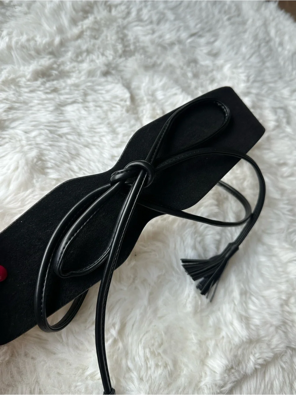 White House Black Market Black Leather Obi Bow-Tie Waist Belt Suede
